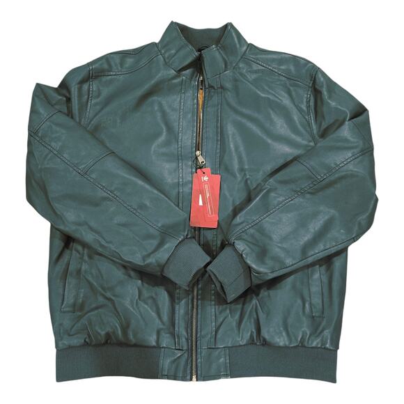 NWT Wenven Men's Polyurethane Blue Bomber Full Zip Jacket Sz 2XL Faux Fur Lined - Picture 2 of 10